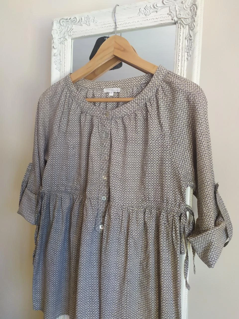 Straboski 100% Algodão Boho Geométrico Peplum Blusa M 38 Mangas Ajustáveis – photo 2